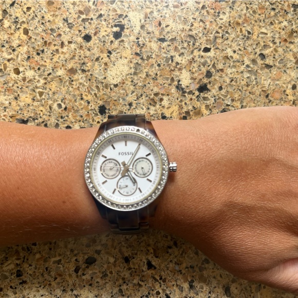 Fossil Accessories - Fossil watch. Tortoise shell with diamond bezel face.